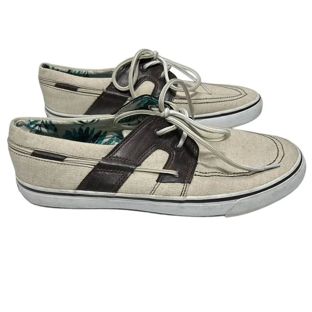 Tommy Bahama Leather and Canvas Boat Shoes Means Size 11